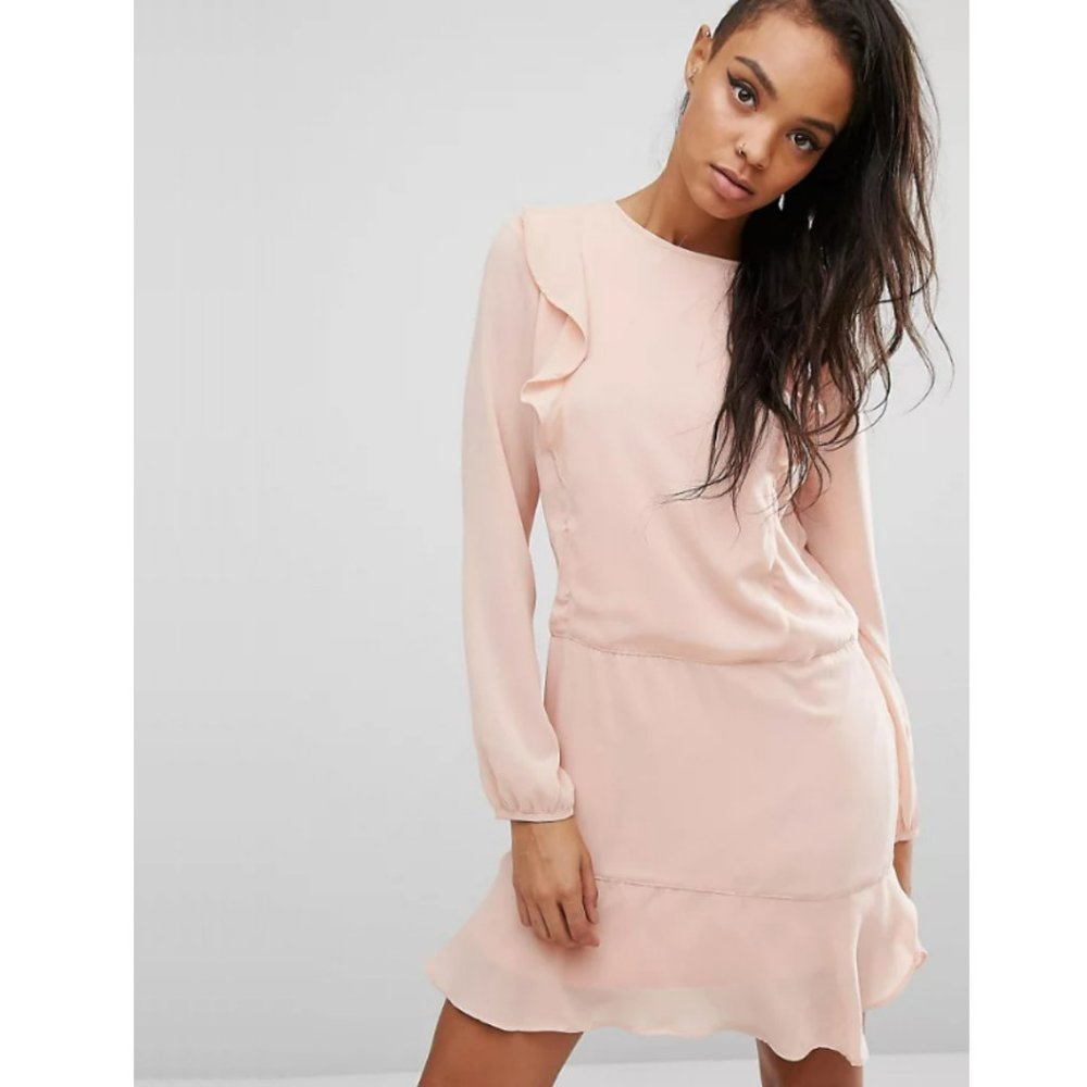NWOT ASOS First & I Pink Ruffle Front Dress